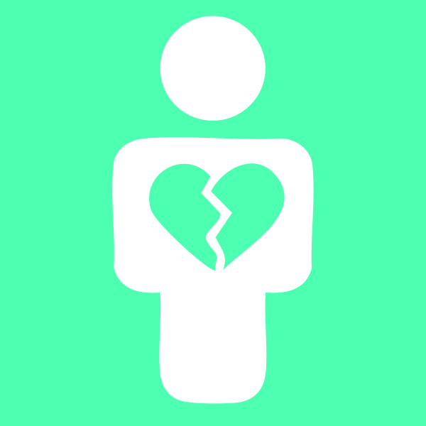 Icon: Piktogramm eines Menschen mit gebrochenem Herzen